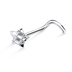 Checked Star Silver Curved Nose Stud NSKB-03a